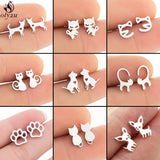 Lovely Stainless Steel Cat Earrings for Women Children Jewelry Trendy Cute Animal Dog Paw Stud Earrings Girls Birthday Gifts daiiibabyyy