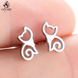 Lovely Stainless Steel Cat Earrings for Women Children Jewelry Trendy Cute Animal Dog Paw Stud Earrings Girls Birthday Gifts daiiibabyyy