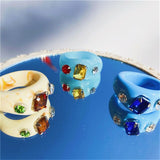 2021 New Korean Vintage Aesthetic Colorful Acrylic Rhinestone Resin Ring Geometry Simple Rings Set For Women Girls Jewelry Gifts daiiibabyyy