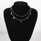 Fashion Multilayer Stainless Steel Endant Women Gold Silver Color Beads Moon Star Horn Crescent Double Chain Choker Necklaces daiiibabyyy