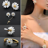 Korean Style Cute Small Daisy Flower Stud Earrings For Women Girls Sweet Statement Asymmetrical Earring Party Jewelry Gifts daiiibabyyy