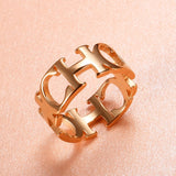 Luxury High Quality Jewelry Stainless Steel Hollowed Cut Letter CH Ring For Woman Man Unisex Wedding Lover Ring Jewelry daiiibabyyy