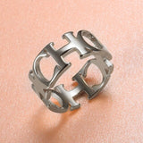 Luxury High Quality Jewelry Stainless Steel Hollowed Cut Letter CH Ring For Woman Man Unisex Wedding Lover Ring Jewelry daiiibabyyy
