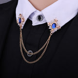 Fashion Tassel Crystal Cross Chain Brooch Women's Shirt Collar Pins and Brooches Personality Lapel Pin Buckle Women Accessories
