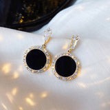 Korean version of hot new black round rhinestone earrings fashion simple and versatile temperament female wedding earrings jewel daiiibabyyy