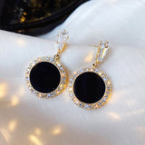 Korean version of hot new black round rhinestone earrings fashion simple and versatile temperament female wedding earrings jewel daiiibabyyy