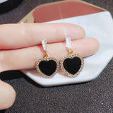 Korean version of hot new black round rhinestone earrings fashion simple and versatile temperament female wedding earrings jewel daiiibabyyy