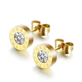 Fashion Round Anti-allergy Titanium Steel Roman Numeral Stud Earrings for Women Men Crystal Stainless Steel Earrings Jewelry daiiibabyyy