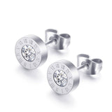 Fashion Round Anti-allergy Titanium Steel Roman Numeral Stud Earrings for Women Men Crystal Stainless Steel Earrings Jewelry daiiibabyyy