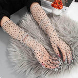 New 1 Pair Women Short Tulle Gloves Stretchy Lace Spots Full Finger Mittens Mesh Lace Gloves daiiibabyyy