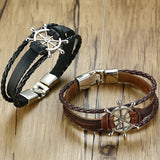 Vnox Vintage Rudder Charm Bracelet for Men Multi-layer Leather Rope Bracelets Bangles 7.87" pulseira masculina daiiibabyyy