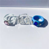 5pcs/1SET Korea 2021 Chic Colorful Transparent Resin Acrylic Rings Hot Morandi Color Women Party aesthetic Jewelry Ring Set daiiibabyyy