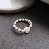 Korean Fashion Elastic Rope Pearl Beads Ring Elegant Simple Female Heart-shaped Gold Ring Charming Women Party Jewelry Girl Gift daiiibabyyy