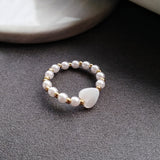 Korean Fashion Elastic Rope Pearl Beads Ring Elegant Simple Female Heart-shaped Gold Ring Charming Women Party Jewelry Girl Gift daiiibabyyy