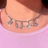 Necklace Jewelry Punk Personality Fashion Rhinestone Letter Necklace Women Gothic Statement Necklace Gifts Bijoux Chain daiiibabyyy