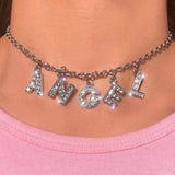 Necklace Jewelry Punk Personality Fashion Rhinestone Letter Necklace Women Gothic Statement Necklace Gifts Bijoux Chain daiiibabyyy