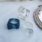 5pcs/1SET Korea 2021 Chic Colorful Transparent Resin Acrylic Rings Hot Morandi Color Women Party aesthetic Jewelry Ring Set daiiibabyyy