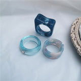 5pcs/1SET Korea 2021 Chic Colorful Transparent Resin Acrylic Rings Hot Morandi Color Women Party aesthetic Jewelry Ring Set daiiibabyyy