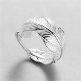 Simple Fashion Silver Color Cute Elegant Feather Adjustable Ring Fine Jewelry Ring For Women Party Accessories daiiibabyyy