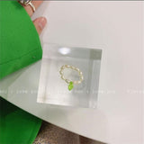 AOMU  Fashion Crystal Beaded Rings Cute Minimalist Coloful Beads Geometric Stacked Fine Rings for Women Party Gift Jewelry daiiibabyyy
