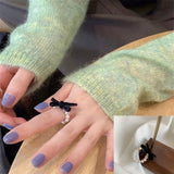 AOMU  Fashion Crystal Beaded Rings Cute Minimalist Coloful Beads Geometric Stacked Fine Rings for Women Party Gift Jewelry daiiibabyyy
