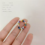 AOMU  Fashion Crystal Beaded Rings Cute Minimalist Coloful Beads Geometric Stacked Fine Rings for Women Party Gift Jewelry daiiibabyyy