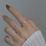 Korean Zircon Ring Personality Cross Open Adjustable Finger Rings for Women Fashion Silver Color Jewelry Accessories Party Gift daiiibabyyy