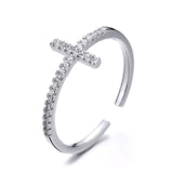 Korean Zircon Ring Personality Cross Open Adjustable Finger Rings for Women Fashion Silver Color Jewelry Accessories Party Gift daiiibabyyy