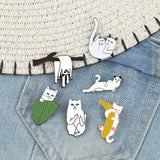 Funny White Cats Enamel Pin Branch Leaf Banana Cat Animals Brooch Women Men Lapel Pins Denim Jeans Badge Cartoon Jewelry Gifts daiiibabyyy