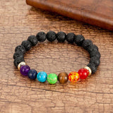 Natural Round Chakra Bead Stone Men's Bracelet Classic Black Genuine Leather Stainless Steel Bangles Women  Fashion Jewelry daiiibabyyy
