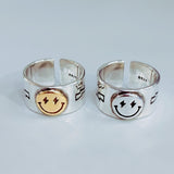Smile Face Ring Female Open Ring for Women Simple Design Cute Happy Smile Faces Adjustable Rings daiiibabyyy
