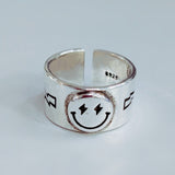 Smile Face Ring Female Open Ring for Women Simple Design Cute Happy Smile Faces Adjustable Rings daiiibabyyy