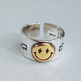 Smile Face Ring Female Open Ring for Women Simple Design Cute Happy Smile Faces Adjustable Rings daiiibabyyy