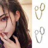 Double Pierced Conjoined Chain Earrings for Female European and American Simple Punk Street Girls Boy Single Earrings daiiibabyyy