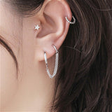 Double Pierced Conjoined Chain Earrings for Female European and American Simple Punk Street Girls Boy Single Earrings daiiibabyyy