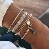 4PCS/Set Boho Geometric Tassel Chain Bracelet For Women MultiLayer Bangles Charm Party Wedding  Beach Jewelry Accessories Gifts daiiibabyyy