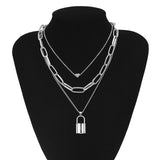 Cute Simple Chain Link Lock Necklace Pendant Women Silver Color Fashion Goth Jewelry Party Punk Maxi Collier Long Necklace Gift daiiibabyyy