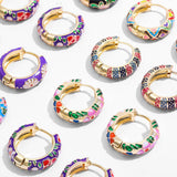 Vintage Enamel Flower Small Hoop Earrings Trendy Geometric Statement Round Circle Huggie Earring Fashion Jewelry Brincos daiiibabyyy