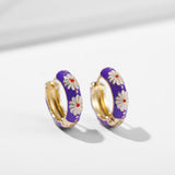 Vintage Enamel Flower Small Hoop Earrings Trendy Geometric Statement Round Circle Huggie Earring Fashion Jewelry Brincos daiiibabyyy