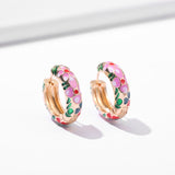 Vintage Enamel Flower Small Hoop Earrings Trendy Geometric Statement Round Circle Huggie Earring Fashion Jewelry Brincos daiiibabyyy