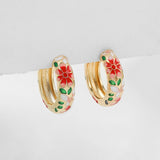 Vintage Enamel Flower Small Hoop Earrings Trendy Geometric Statement Round Circle Huggie Earring Fashion Jewelry Brincos daiiibabyyy