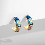 Vintage Enamel Flower Small Hoop Earrings Trendy Geometric Statement Round Circle Huggie Earring Fashion Jewelry Brincos daiiibabyyy