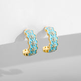 Vintage Enamel Flower Small Hoop Earrings Trendy Geometric Statement Round Circle Huggie Earring Fashion Jewelry Brincos daiiibabyyy