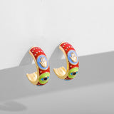 Vintage Enamel Flower Small Hoop Earrings Trendy Geometric Statement Round Circle Huggie Earring Fashion Jewelry Brincos daiiibabyyy
