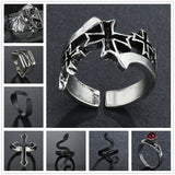 Gothic Silver Color Plated Retro Punk Hip-Hop Hollow Cross Ring Adjustable Rings Jewelry Gift for Men Women Vintage Unisex Jewel