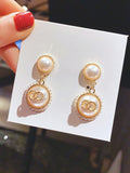 Luxury Brand Gold Color Star Earrings for Women 2021 New Fashion Crystal Pearl Geometric Dangle Earrings Female Wedding Jewelry daiiibabyyy