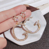 Luxury Brand Gold Color Star Earrings for Women 2021 New Fashion Crystal Pearl Geometric Dangle Earrings Female Wedding Jewelry daiiibabyyy