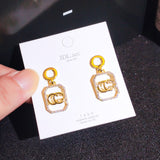 Luxury Brand Gold Color Star Earrings for Women 2021 New Fashion Crystal Pearl Geometric Dangle Earrings Female Wedding Jewelry daiiibabyyy