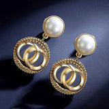 Luxury Brand Gold Color Star Earrings for Women 2021 New Fashion Crystal Pearl Geometric Dangle Earrings Female Wedding Jewelry daiiibabyyy
