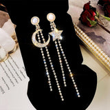 Luxury Brand Gold Color Star Earrings for Women 2021 New Fashion Crystal Pearl Geometric Dangle Earrings Female Wedding Jewelry daiiibabyyy